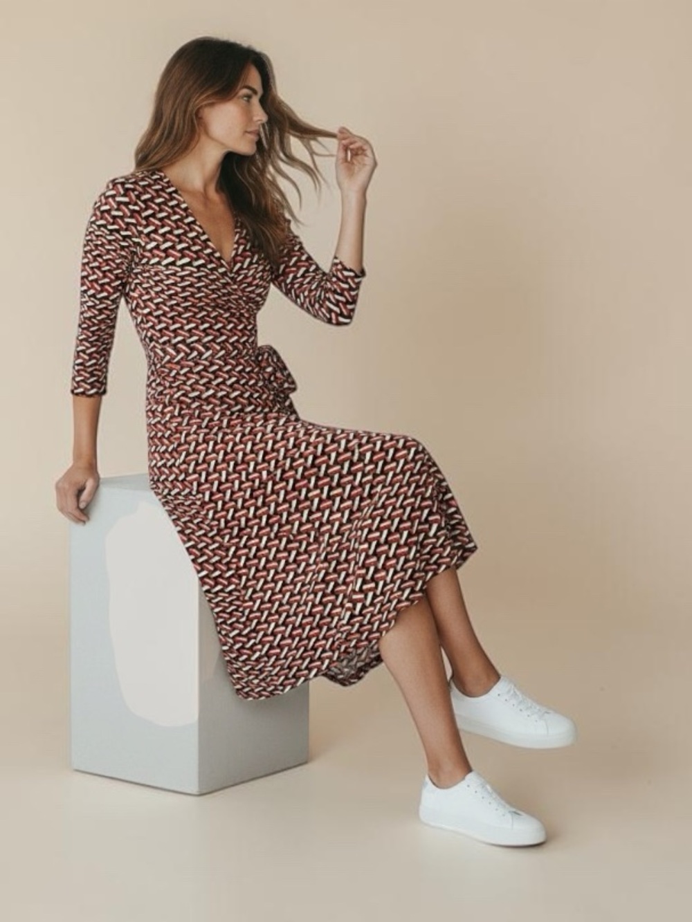 NWT DVF Julian Midi Wrap Dress - Walks Black Pattern Size 16